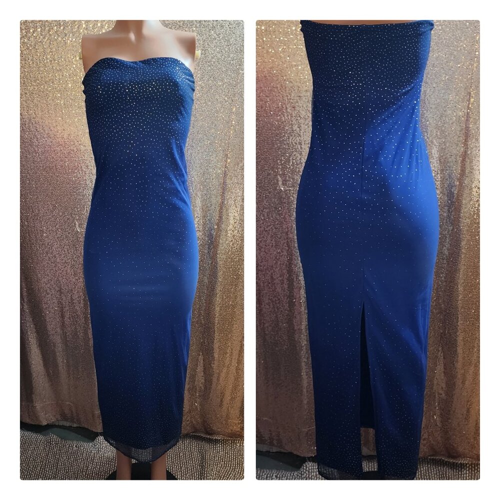Rhinestone Blue Dress-Strapless.